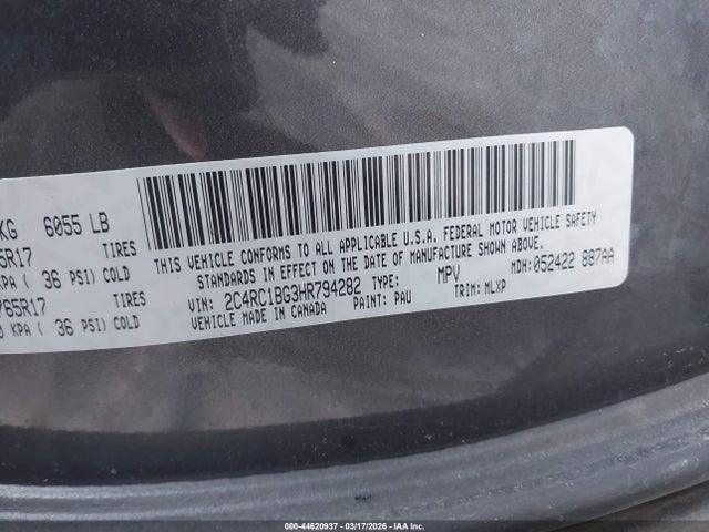 Продаж на аукціоні авто 2017 Chrysler Pacifica Touring-l, vin: 2C4RC1BG3HR794282, номер лоту: 44620937
