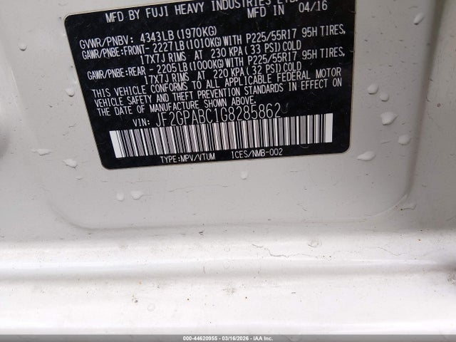Aukcja sprzedaży 2016 Subaru Crosstrek 2.0i Premium, vin: JF2GPABC1G8285862, numer aukcji: 44620955