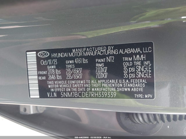 Продаж на аукціоні авто 2024 Hyundai Tucson Sel, vin: 5NMJBCDE7RH339339, номер лоту: 44620958