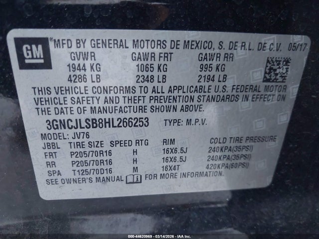 3GNCJLSB8HL266253 Chevrolet Trax Lt