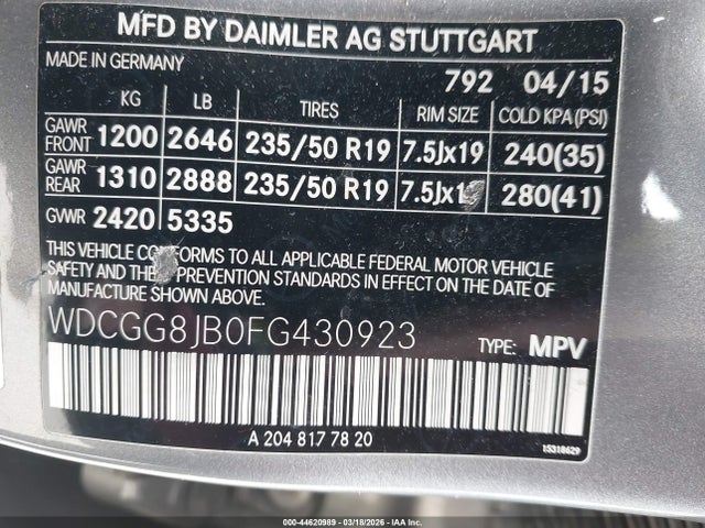 2015 Mercedes-benz Glk 350 4matic მანქანა იყიდება აუქციონზე, vin: WDCGG8JB0FG430923, აუქციონის ნომერი: 44620989