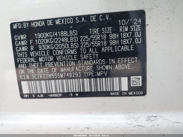 Продажа на аукционе авто 2025 Honda Hr-v Awd Sport, vin: 3CZRZ2H55SM748293, номер лота: 44620991