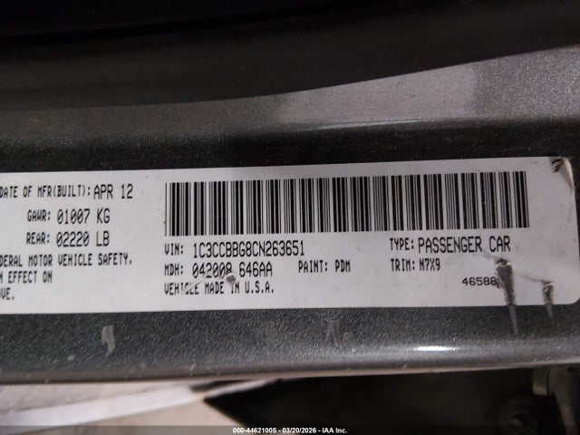 2012 CHRYSLER 200 1C3CCBBG8CN263651 Photo 8