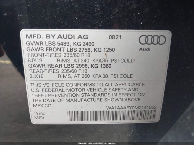2021 AUDI Q5 WA1AAAFY0M2141062 Photo 8