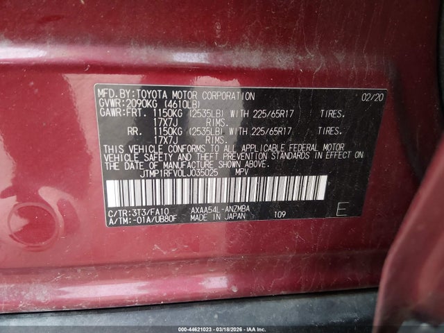 Toyota Rav4 Xle 2020 JTMP1RFV0LJ035025 Image 9