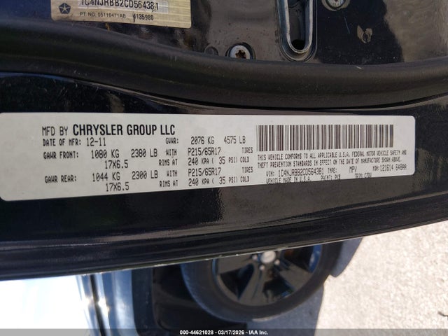 44621028 :رقم المزاد ، 1C4NJRBB2CD564381 vin ، 2012 Jeep Patriot Sport مزاد بيع