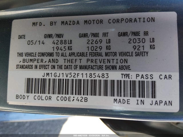 Продажа на аукционе авто 2015 Mazda Mazda6 I Touring, vin: JM1GJ1V52F1185483, номер лота: 44621039