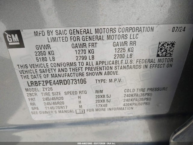 2024 Buick Envision Sport Touring Awd მანქანა იყიდება აუქციონზე, vin: LRBFZPE44RD073106, აუქციონის ნომერი: 44621065
