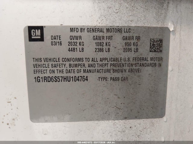 2017 CHEVROLET VOLT 1G1RD6S57HU104764 Photo 8