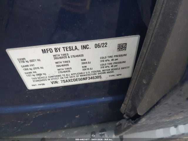 Aukcja sprzedaży 2022 Tesla Model X Dual Motor All-wheel Drive/plaid Tri Motor All-wheel Drive, vin: 7SAXCDE50NF346305, numer aukcji: 44621077