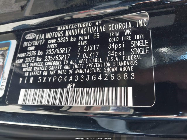 5XYPG4A33JG426383 KIA Sorento 2.4l Lx