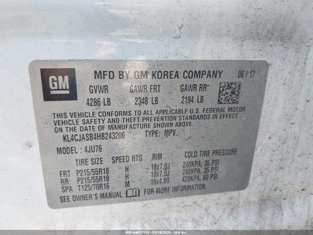 Продажа на аукционе авто 2017 Buick Encore Preferred, vin: KL4CJASB4HB243206, номер лота: 44621105