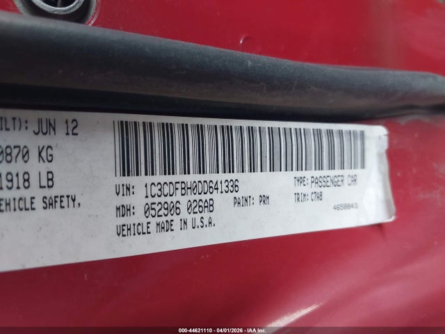 Продаж на аукціоні авто 2013 Dodge Dart Rallye, vin: 1C3CDFBH0DD641336, номер лоту: 44621110