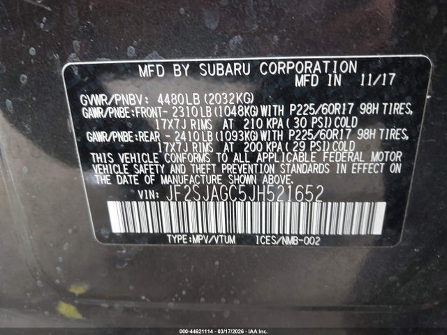 Aukcja sprzedaży 2018 Subaru Forester 2.5i Premium, vin: JF2SJAGC5JH521652, numer aukcji: 44621114