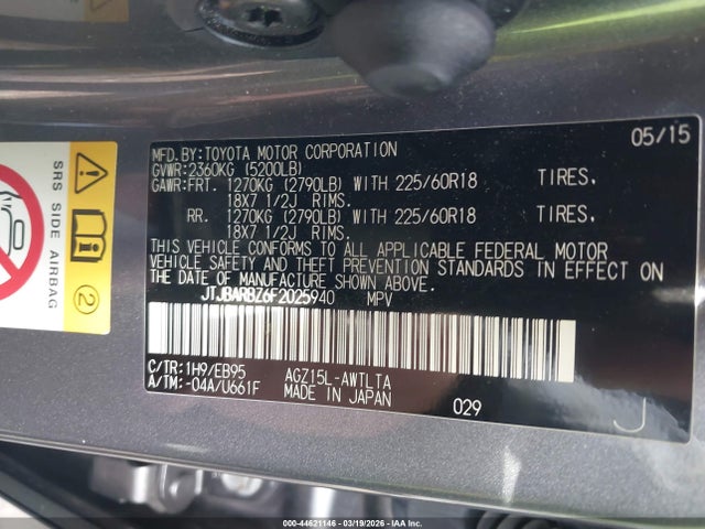 44621146 :رقم المزاد ، JTJBARBZ6F2025940 vin ، 2015 Lexus Nx 200t F Sport مزاد بيع