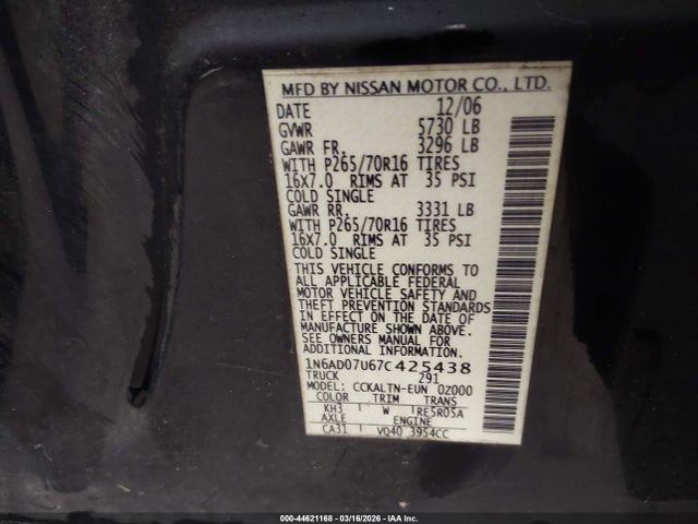 2007 NISSAN FRONTIER 1N6AD07U67C425438 Photo 8