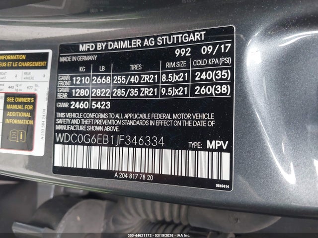 Продажа на аукционе авто 2018 Mercedes-benz Amg Glc 43 4matic, vin: WDC0G6EB1JF346334, номер лота: 44621172