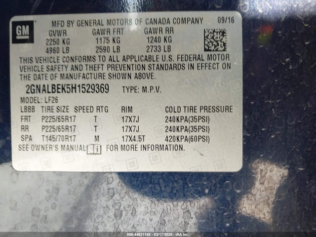 2GNALBEK5H1529369 Chevrolet EQUINOX LS