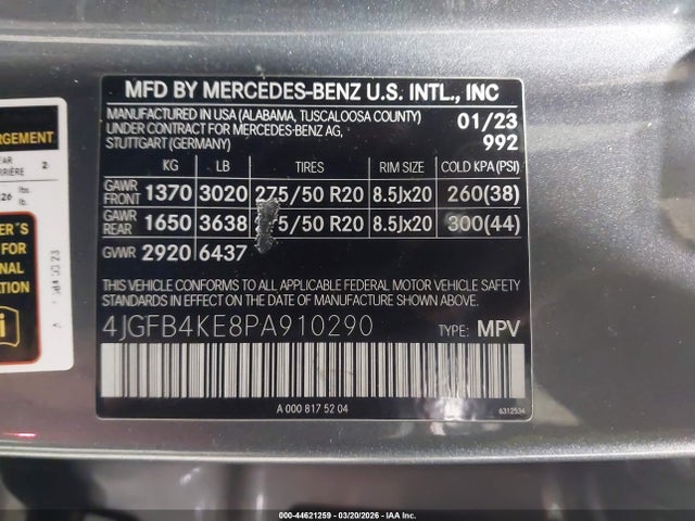 Aukcja sprzedaży 2023 Mercedes-benz Gle 350 4matic, vin: 4JGFB4KE8PA910290, numer aukcji: 44621259