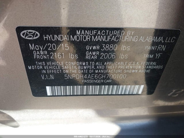 Hyundai ELANTRA SE 2016 5NPDH4AE6GH700100 Image 9