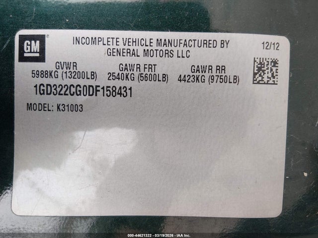 Aukcja sprzedaży 2013 Gmc C3500hd, vin: 1GD322CG0DF158431, numer aukcji: 44621322