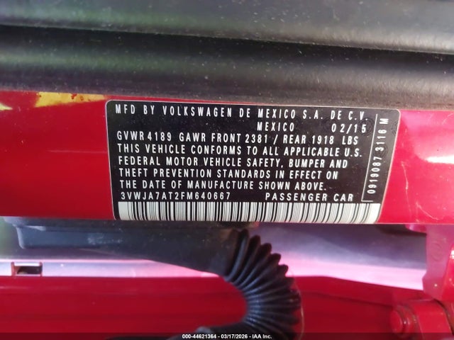 Продаж на аукціоні авто 2015 Volkswagen Beetle 2.0l Tdi, vin: 3VWJA7AT2FM640667, номер лоту: 44621364
