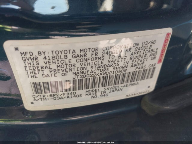 1998 TOYOTA CAMRY JT2BG22KXW0210508 Photo 8
