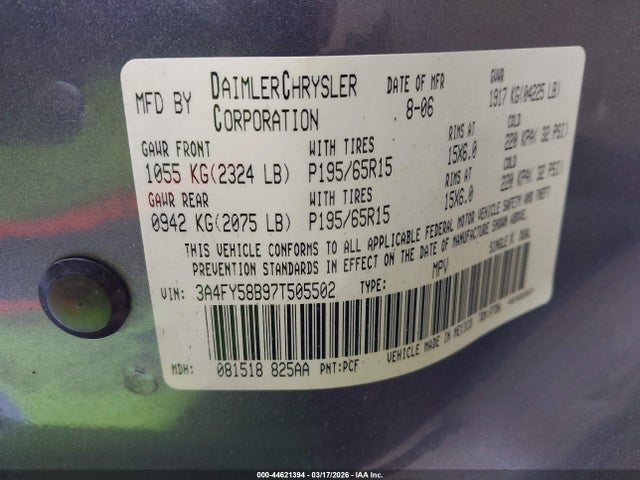 Aukcja sprzedaży 2007 Chrysler Pt Cruiser Touring, vin: 3A4FY58B97T505502, numer aukcji: 44621394
