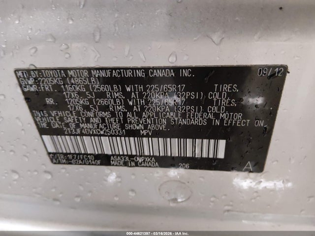 2012 TOYOTA RAV4 2T3JF4DVXCW250331 Photo 8