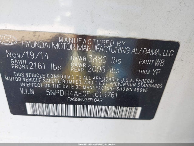 Hyundai ELANTRA SE 2015 5NPDH4AE0FH613761 Image 9