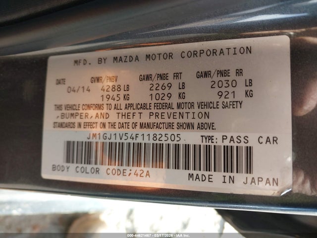 Aukcja sprzedaży 2015 Mazda Mazda6 I Touring, vin: JM1GJ1V54F1182505, numer aukcji: 44621467