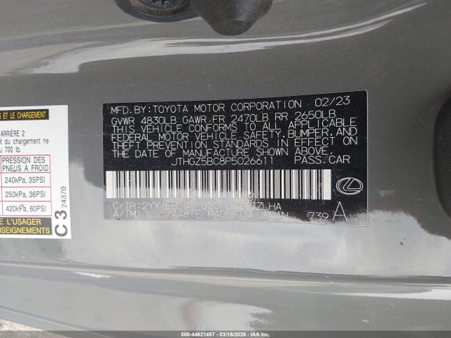 2023 Lexus Rc 350 F Sport მანქანა იყიდება აუქციონზე, vin: JTHGZ5BC8P5026611, აუქციონის ნომერი: 44621487
