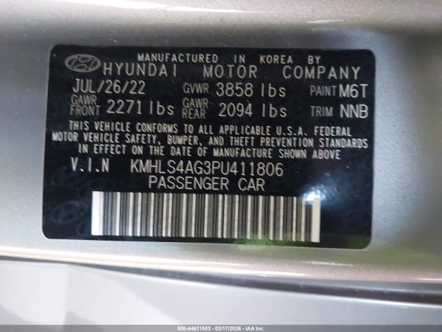 Aukcja sprzedaży 2023 Hyundai Elantra Sel, vin: KMHLS4AG3PU411806, numer aukcji: 44621503