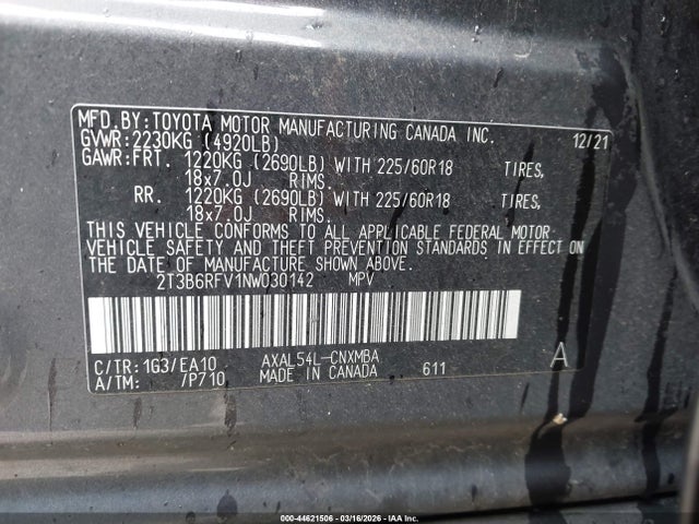 2T3B6RFV1NW030142 Toyota Rav4 Hybrid Xle Premium