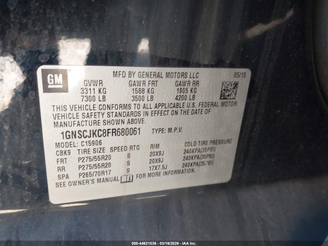 Aukcja sprzedaży 2015 Chevrolet Suburban, vin: 1GNSCJKC8FR680061, numer aukcji: 44621536