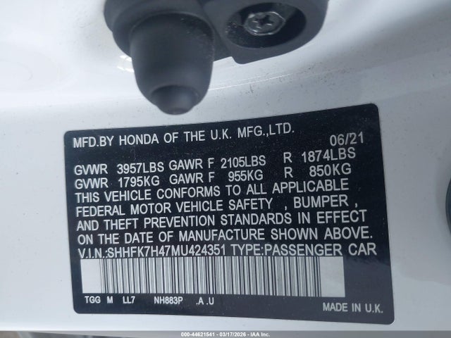 SHHFK7H47MU424351 Honda Civic Sport
