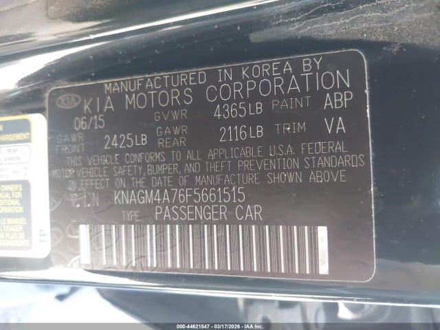 KNAGM4A76F5661515 KIA Optima Lx