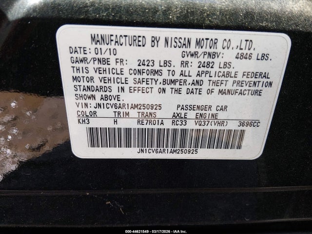 Продажа на аукционе авто 2010 Infiniti G37x, vin: JN1CV6AR1AM250925, номер лота: 44621549