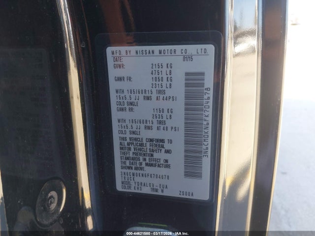 3N6CM0KN6FK704678 Nissan NV200 SV