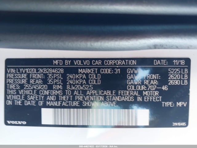LYV102DL2KB284628 Volvo Xc60 T5 Inscription