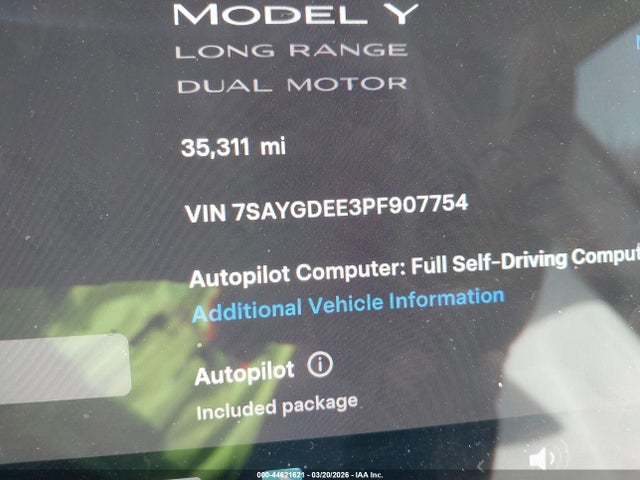Aukcja sprzedaży 2023 Tesla Model Y Awd/long Range Dual Motor All-wheel Drive, vin: 7SAYGDEE3PF907754, numer aukcji: 44621621