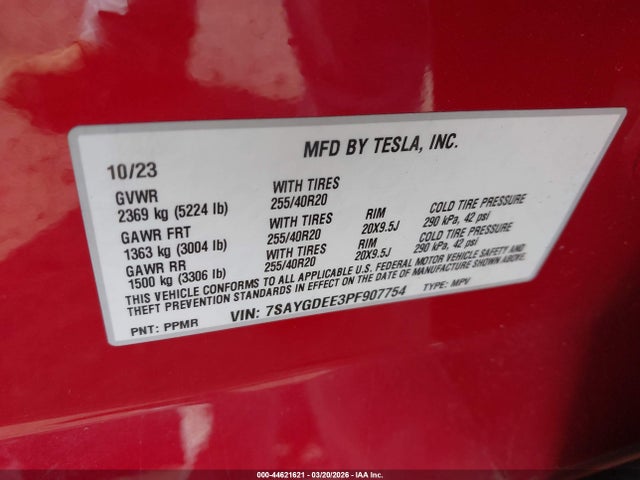 Aukcja sprzedaży 2023 Tesla Model Y Awd/long Range Dual Motor All-wheel Drive, vin: 7SAYGDEE3PF907754, numer aukcji: 44621621