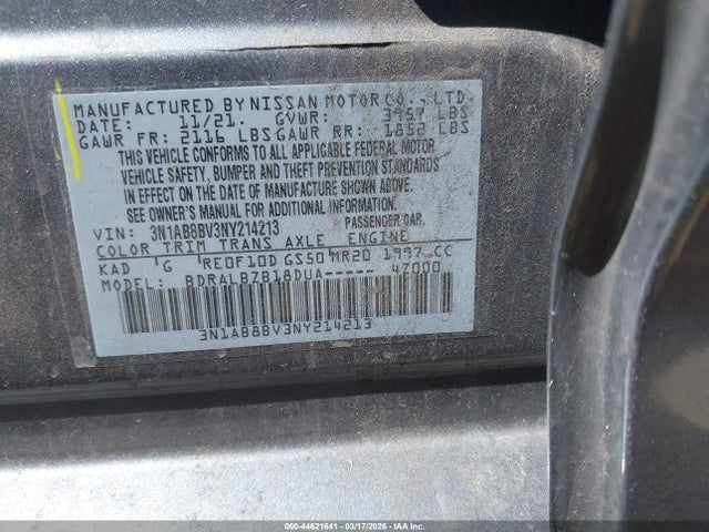 3N1AB8BV3NY214213 Nissan Sentra S Xtronic Cvt