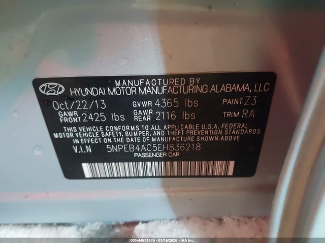 5NPEB4AC5EH836218 Hyundai SONATA GLS