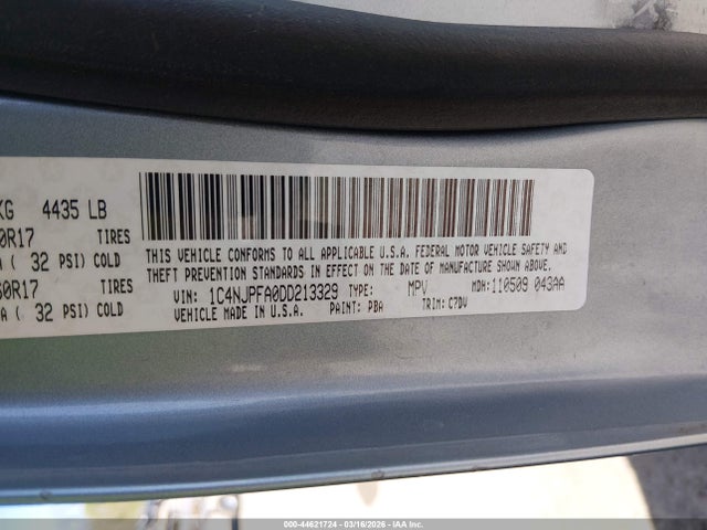 44621724 :رقم المزاد ، 1C4NJPFA0DD213329 vin ، 2013 Jeep Patriot Latitude مزاد بيع