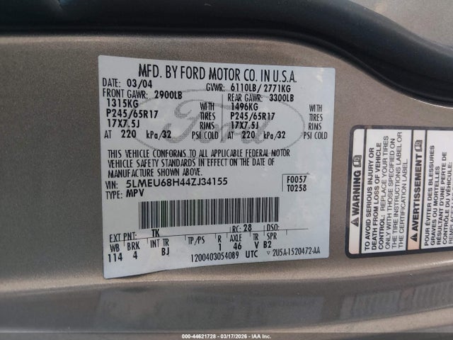 2004 LINCOLN AVIATOR 5LMEU68H44ZJ34155 Photo 8