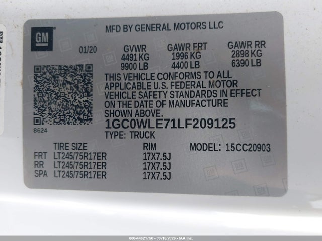 1GC0WLE71LF209125 Chevrolet Silverado 2500hd 2wd Long Bed Wt