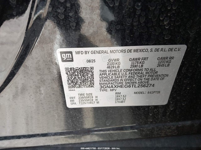 Aukcja sprzedaży 2026 Chevrolet Equinox Fwd Lt, vin: 3GNAXHEG6TL256274, numer aukcji: 44621788