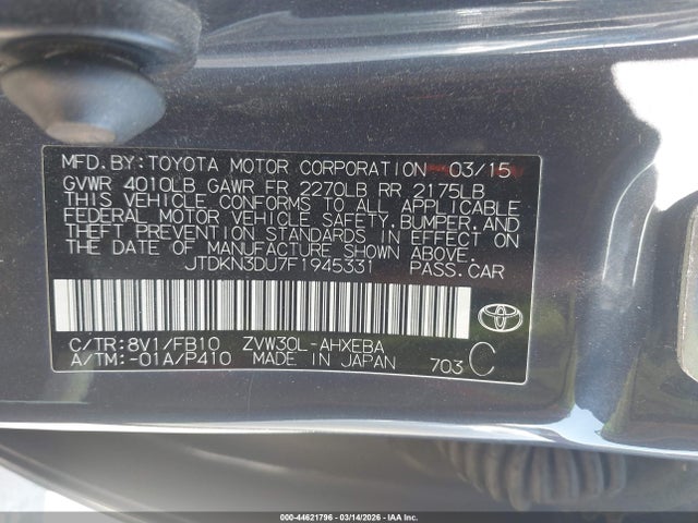 Toyota Prius Two 2015 JTDKN3DU7F1945331 Image 9