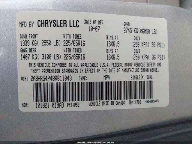 Продажа на аукционе авто 2008 Chrysler Town & Country Touring, vin: 2A8HR54P48R611043, номер лота: 44621850
